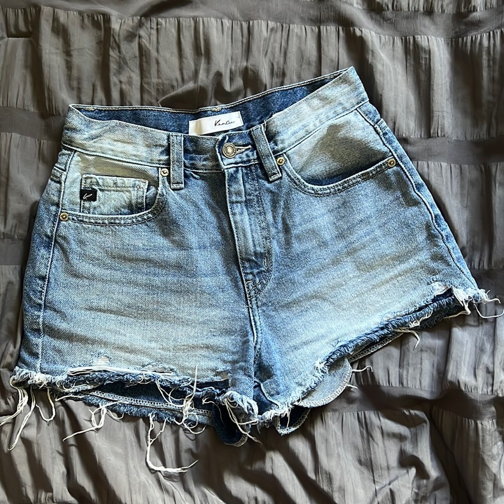 Distressed denim shorts